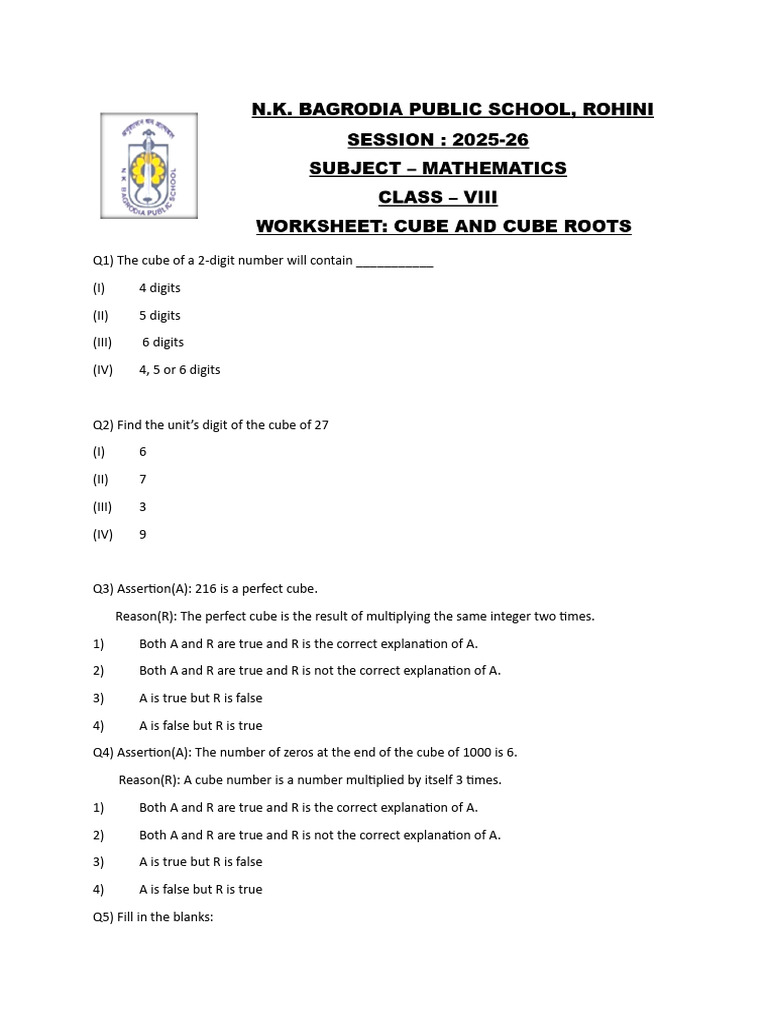 Chapter 6 Cubes and Cube Roots Worksheet 6.1 | PDF