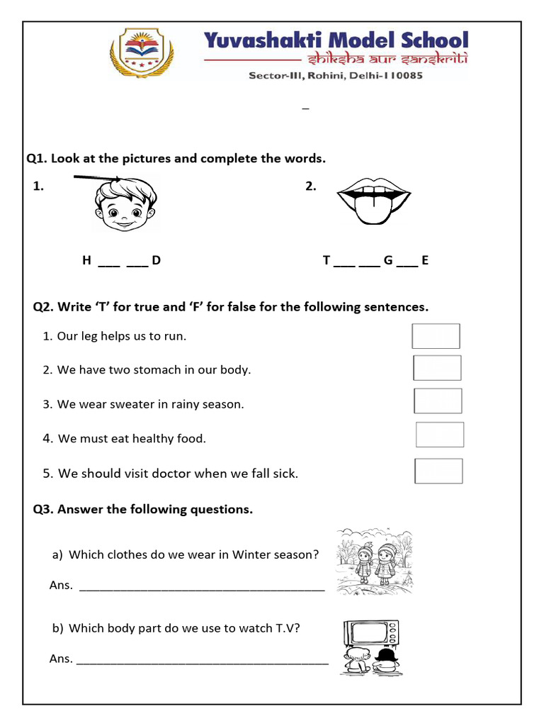 EVS Practice Worksheet for Grade I | PDF