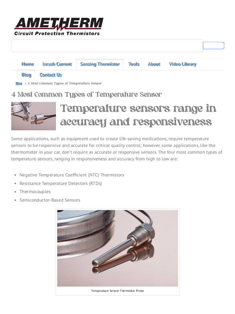 Common Types of Temperature Sensors | PDF | Thermocouple | Electronics