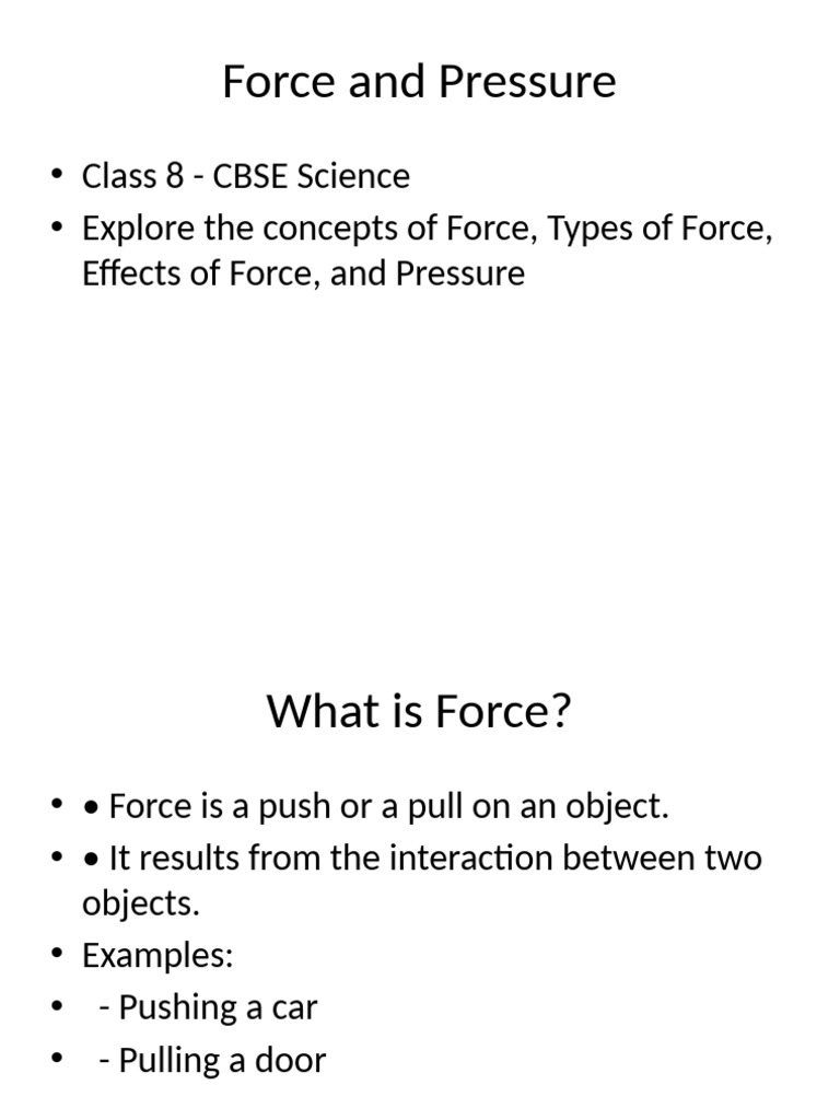 Force and Pressure Concepts for Class 8 | PDF