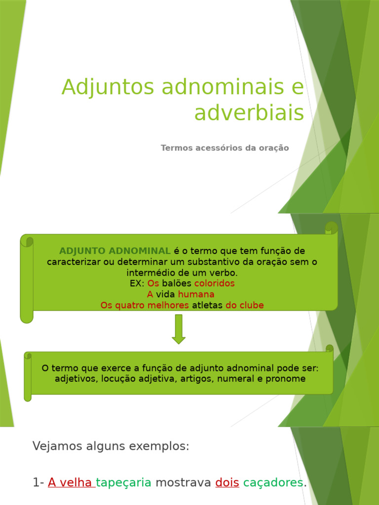 Adjuntos Adnominais e Adverbiais | PDF | Assunto (gramática) | Pronome
