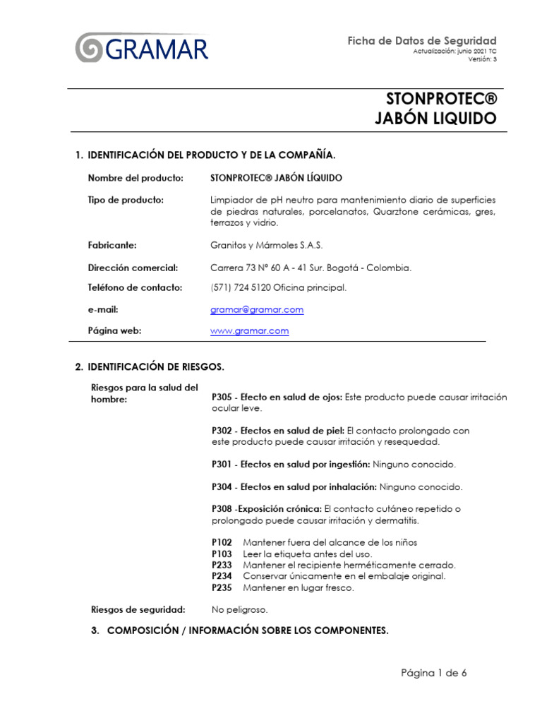 Ficha de Seguridad: Jabón Líquido Sepsol | PDF | Agua | Solubilidad