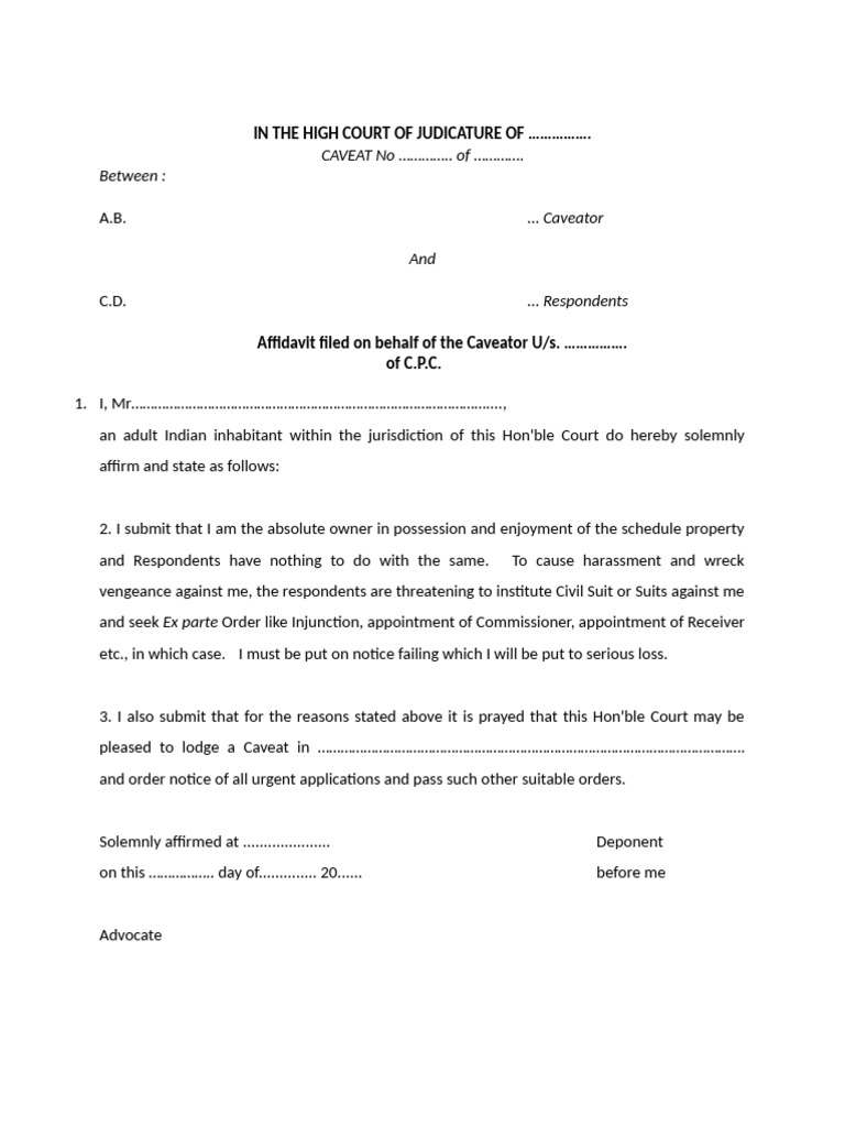 Affidavit Filed On Behalf of The Caveator U-S. . of C.P.C.-affidavits ...