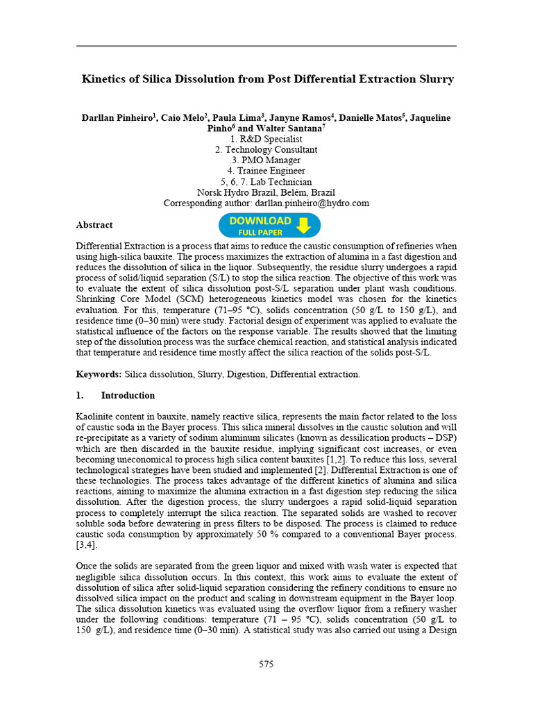 Kinetics of Silica Dissolution in Bauxite | PDF | Chemical Kinetics ...