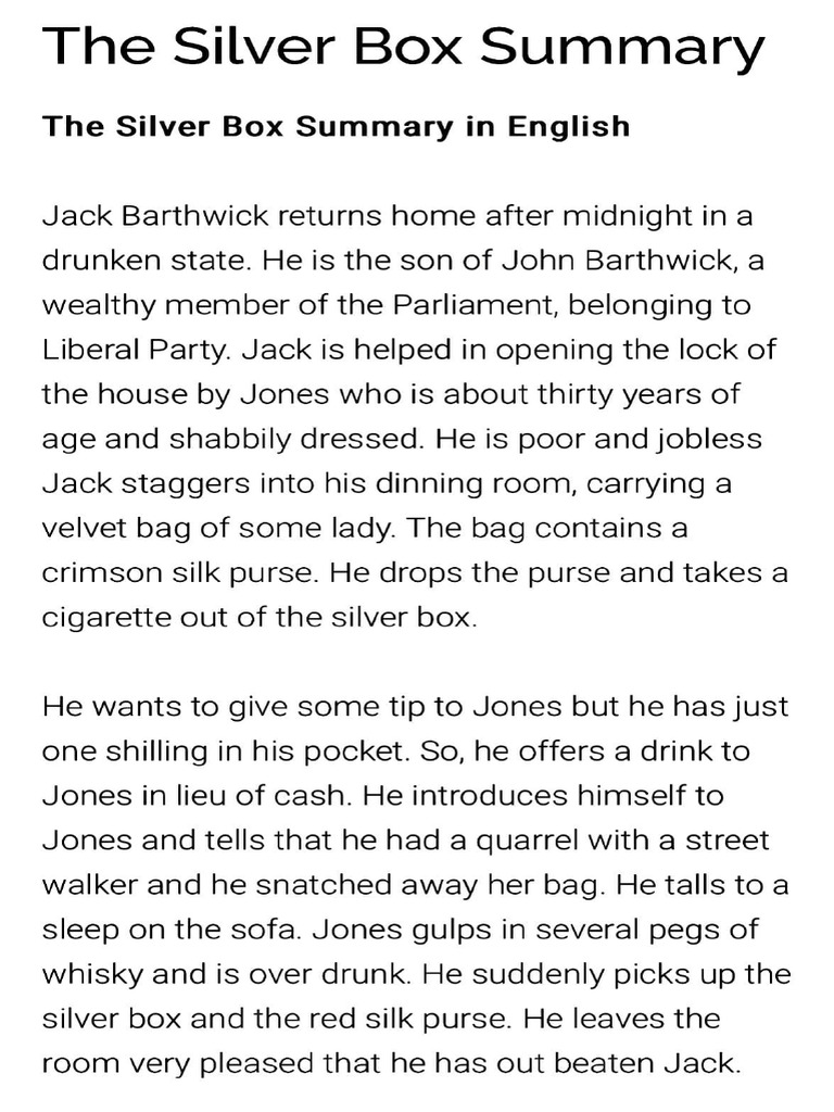 The Silver Box Summary | PDF