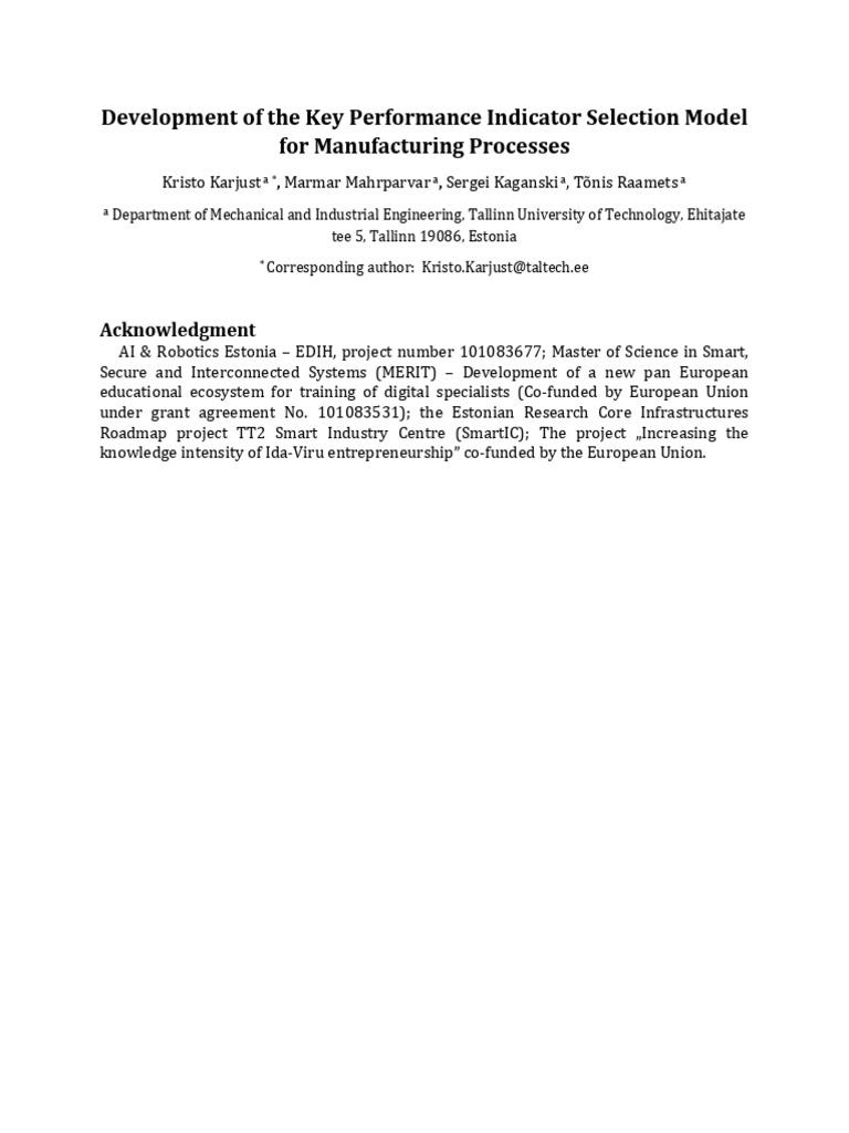 KPI Selection Model for SMEs | PDF | Methodology | Performance Indicator