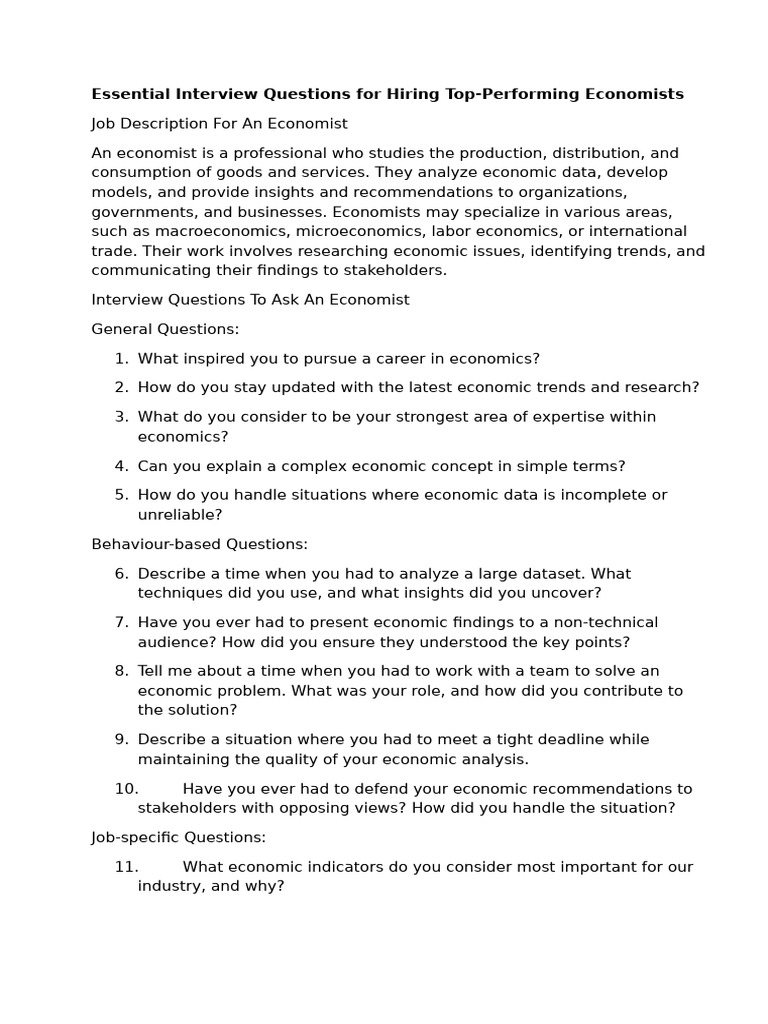 Essential Interview Questions For Hiring Top | PDF | Economics ...