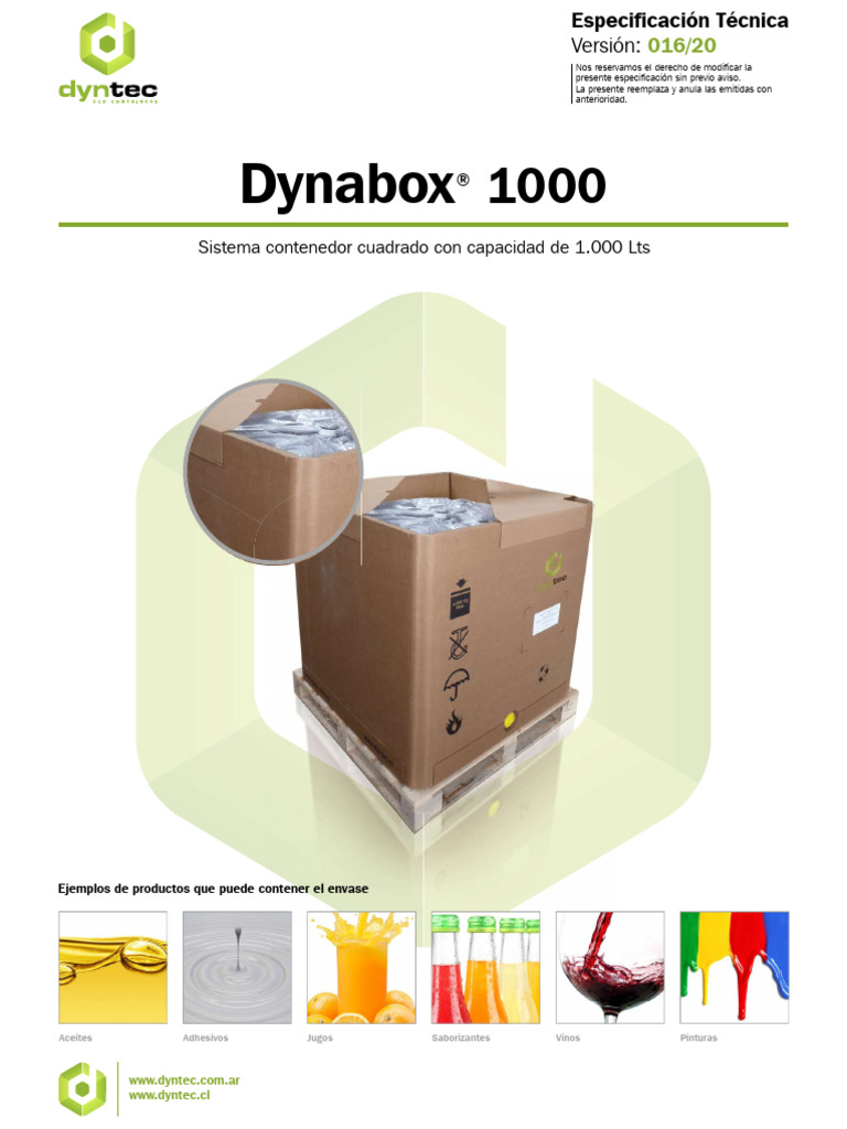 Especificaciones Dynabox 1000 Lts | PDF | Paleta