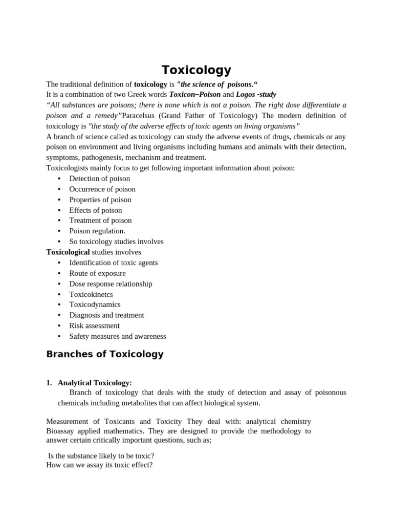 Understanding Toxicology and Its Branches | PDF | Toxicology | Toxicity