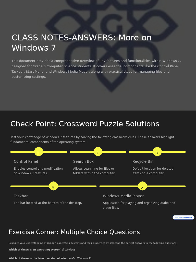 Class Notes Answers More On Windows 7 | PDF | Operating System Families ...