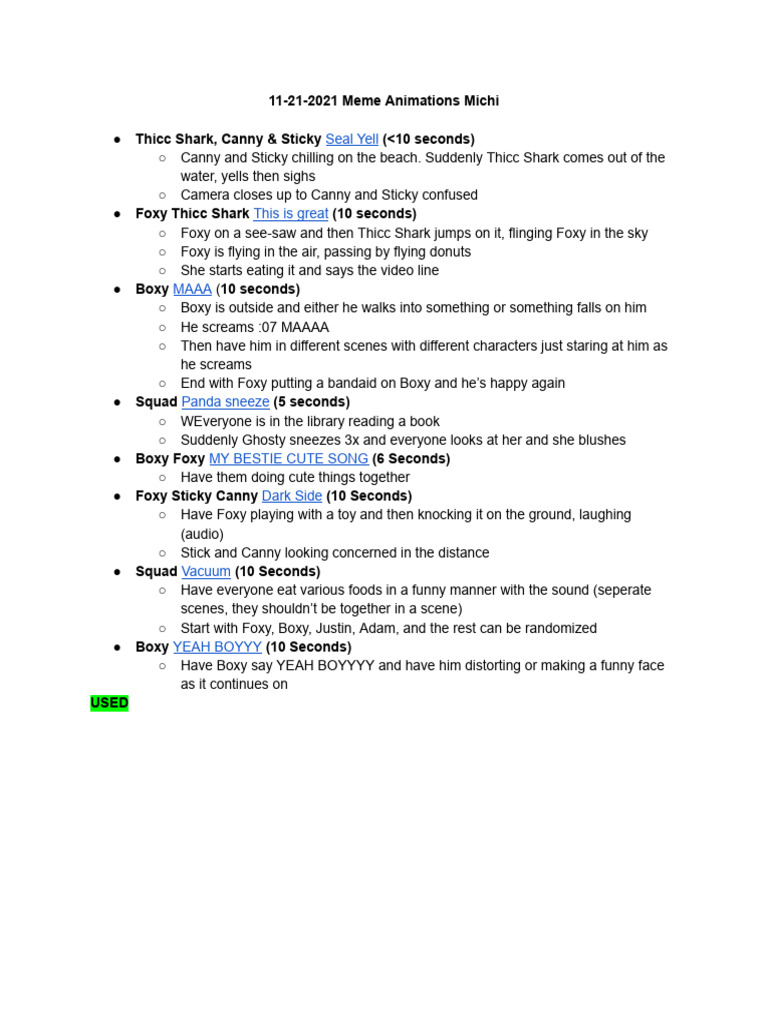 Meme Animation Ideas Compilation | PDF