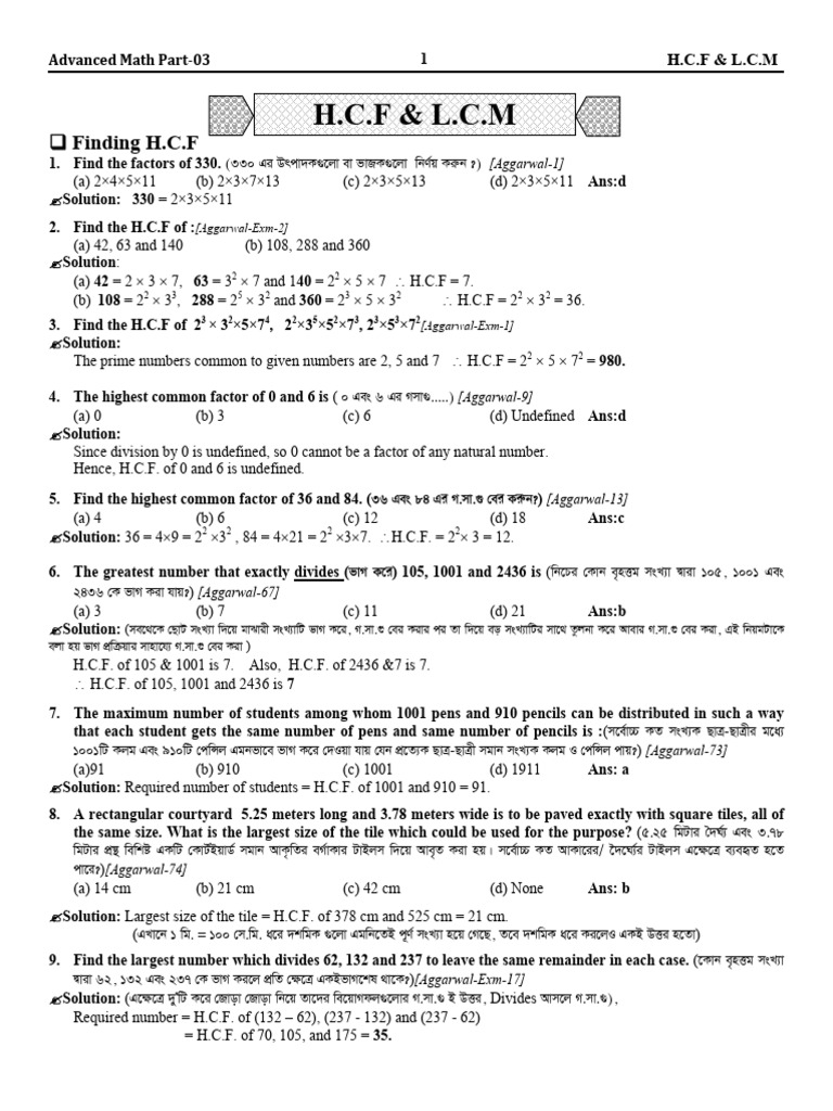 HCF and LCM Calculations Guide | PDF | Elementary Mathematics | Arithmetic