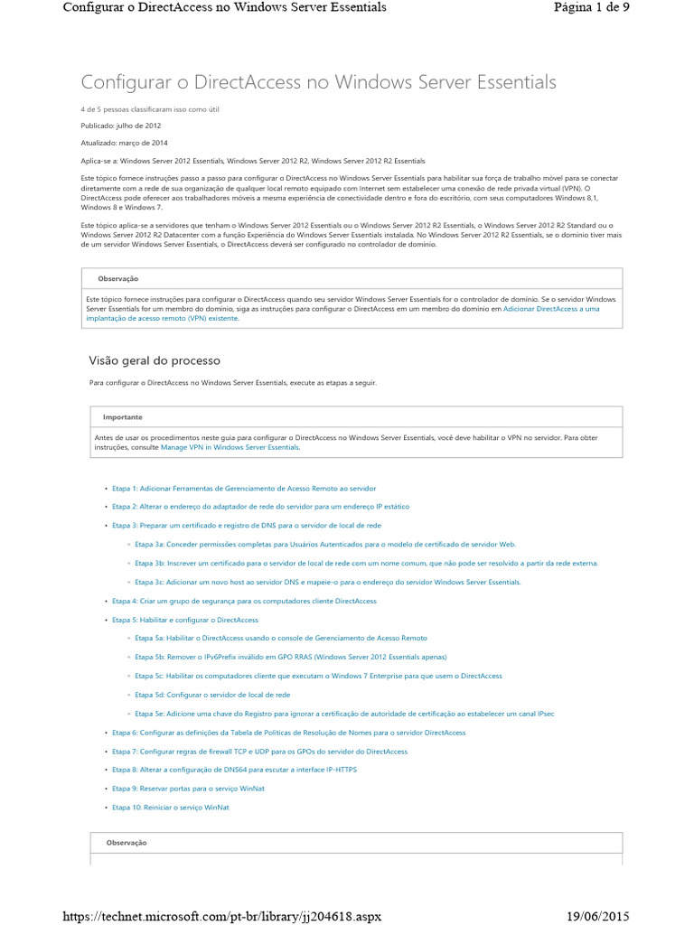 Configuração do DirectAccess no Windows Server | PDF | Sistema de Nomes ...