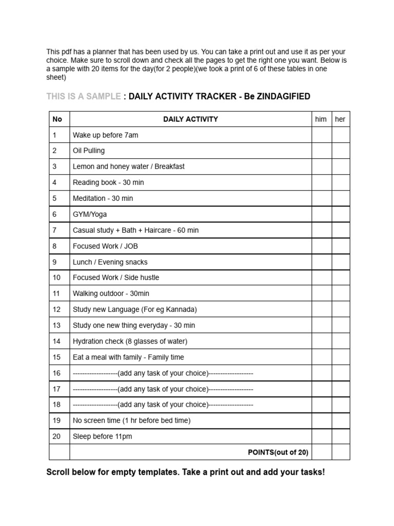 Daily Activity Tracker Template | PDF