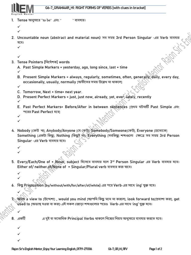Right Forms of Verbs for Grades 6-7 | PDF | Verb | Grammatical Number