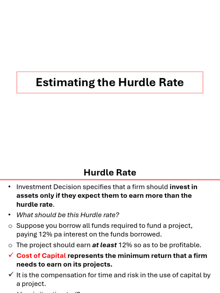 Hurdle Rate Estimation Guide | PDF | Cost Of Capital | Beta (Finance)