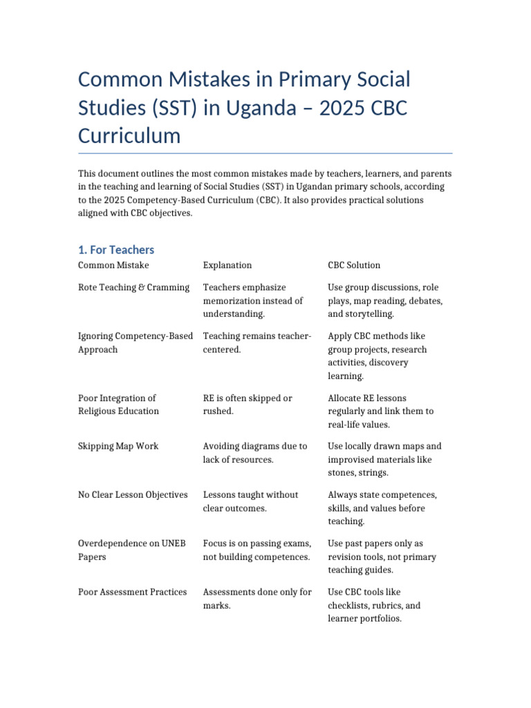 Common SST Mistakes in Uganda | PDF | Teachers | Learning