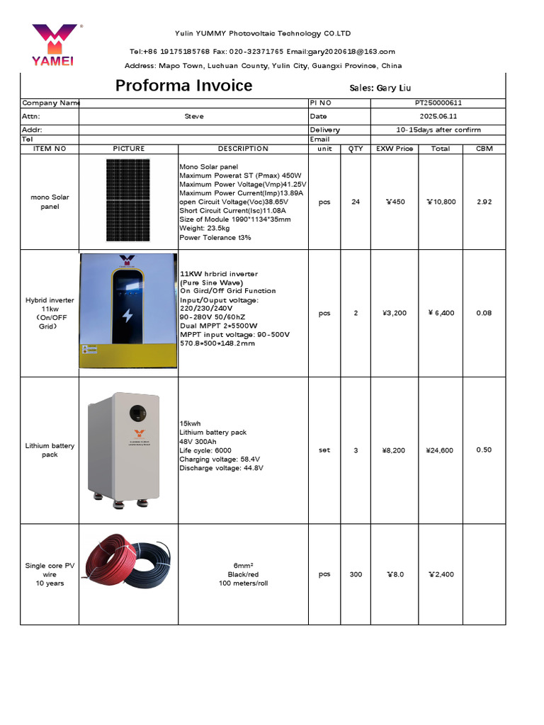 Yulin Yummy Solar Equipment Proforma Invoice | PDF | Power Inverter ...