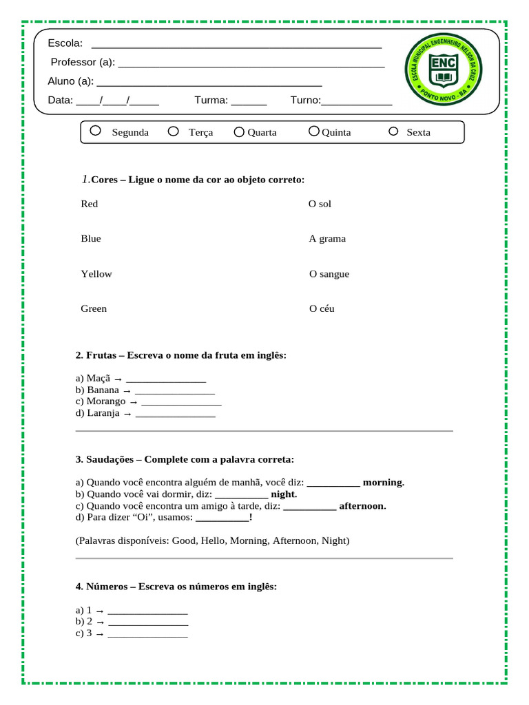 Avaliaçao 3 Ano Ingles | PDF