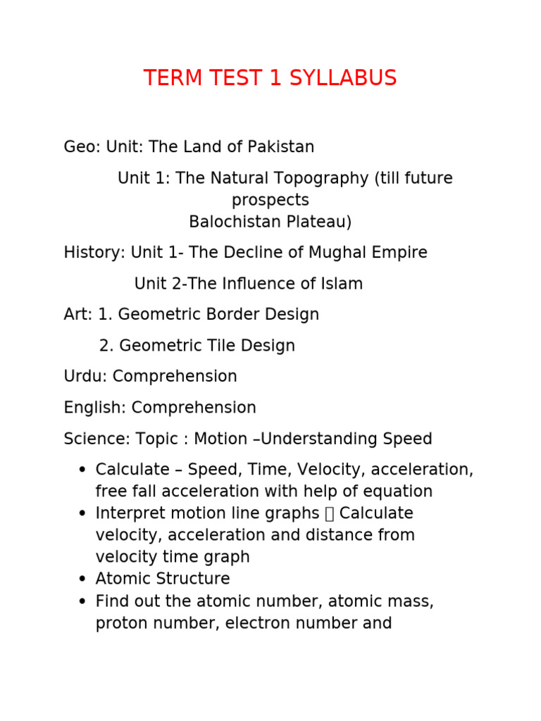 Term Test 1 Syllabus Overview | PDF
