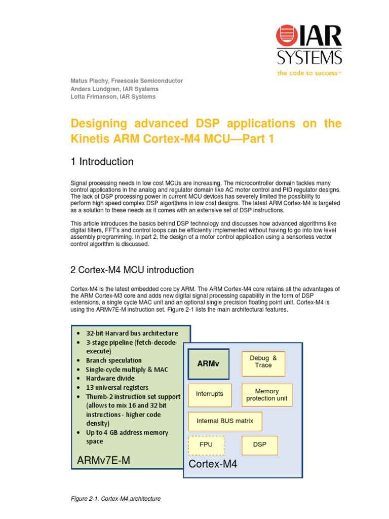 Designing Advanced Dsp Applications On The Kinetis Arm Cortex M4 Mcu Part1 1 Arm Architecture Digital Signal Processor