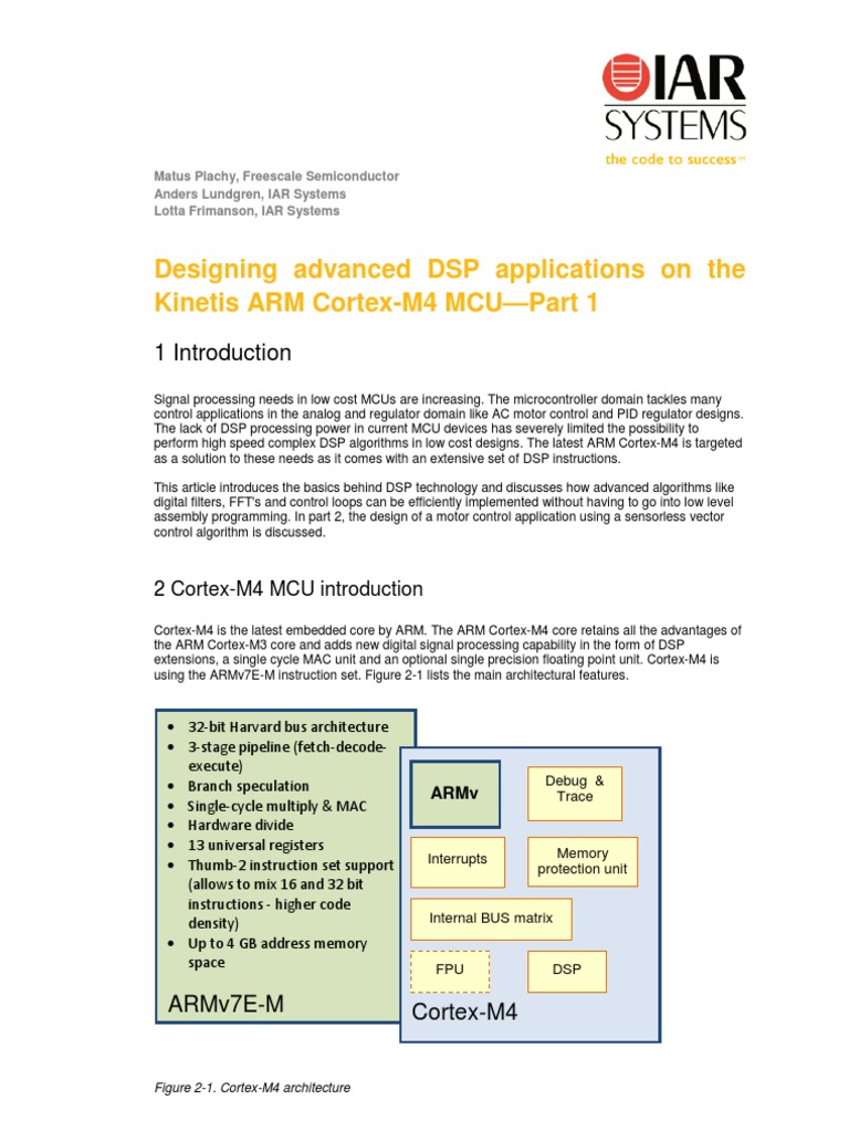 Designing Advanced Dsp Applications On The Kinetis Arm Cortex M4 Mcu Part1 Arm Architecture Digital Signal Processor