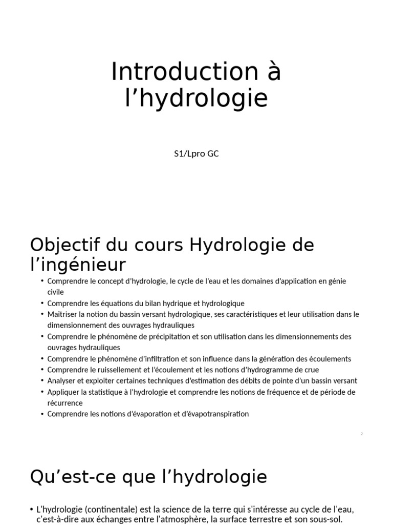 Chap1 Introduction Hydrologie | PDF | Cycle de l'eau | Précipitation