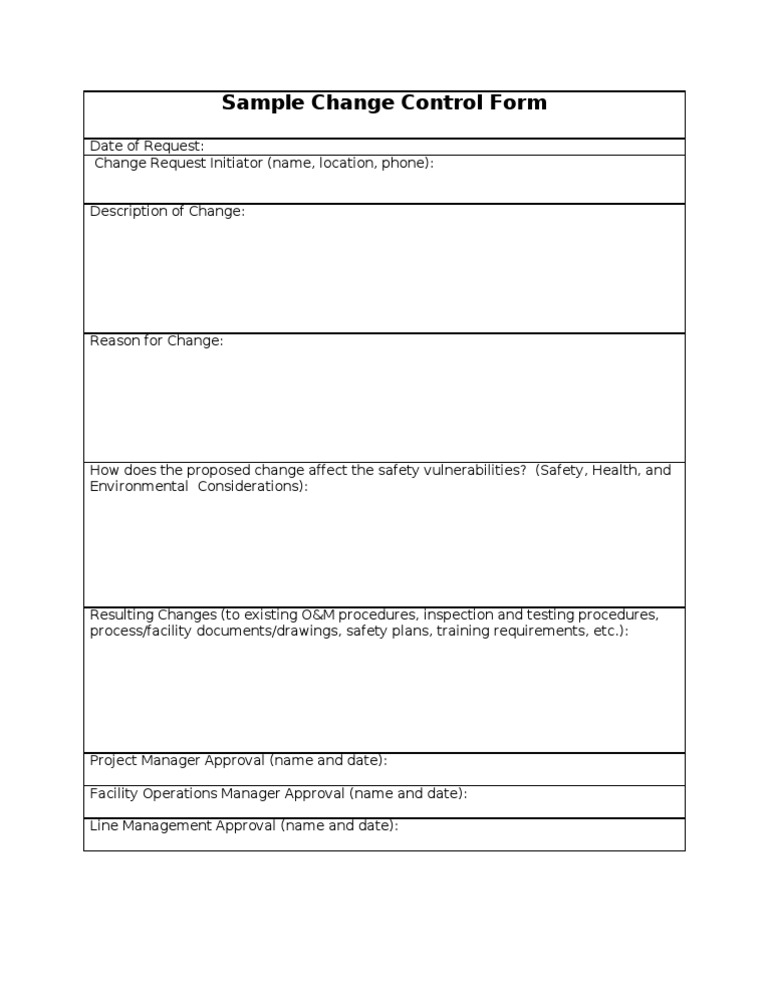 Sample Change Control Form Template | PDF | Safety | Wellness