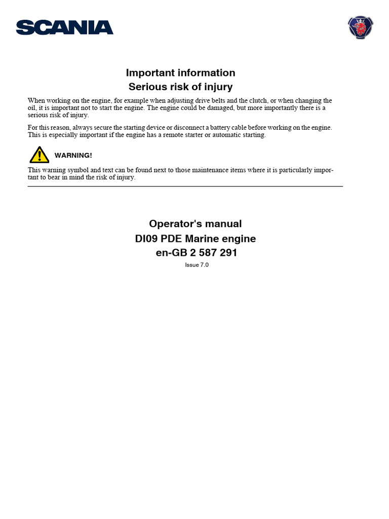 Scania DI09 Marine Engine Manual | PDF | Engines | Coolant