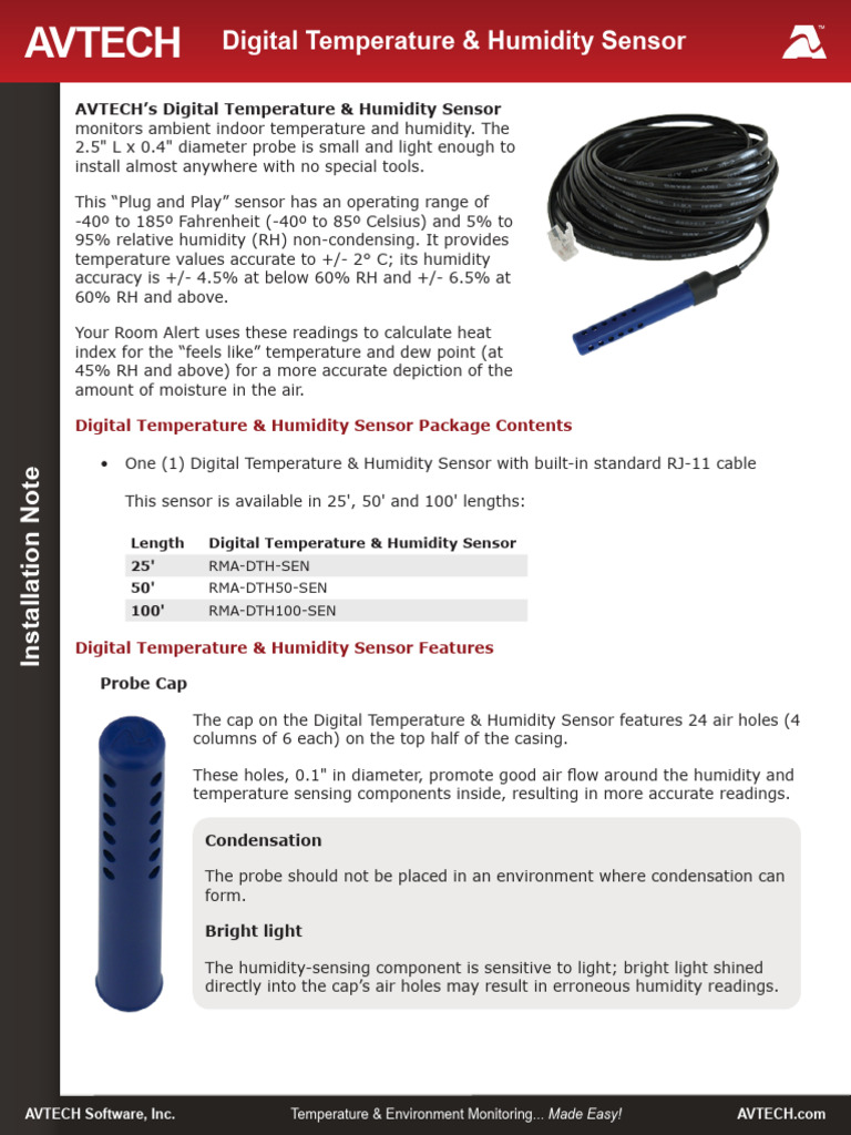 AVTECH Digital Temp & Humidity Sensor Guide | PDF | Humidity | Sensor