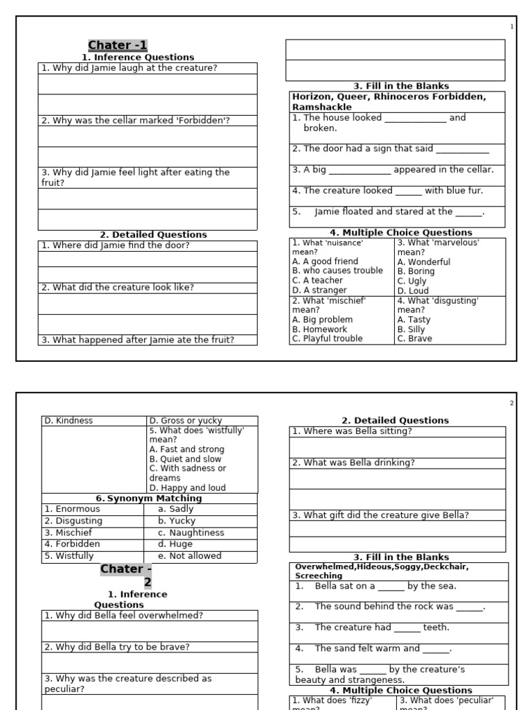 Creature Encounter Questions and Activities | PDF