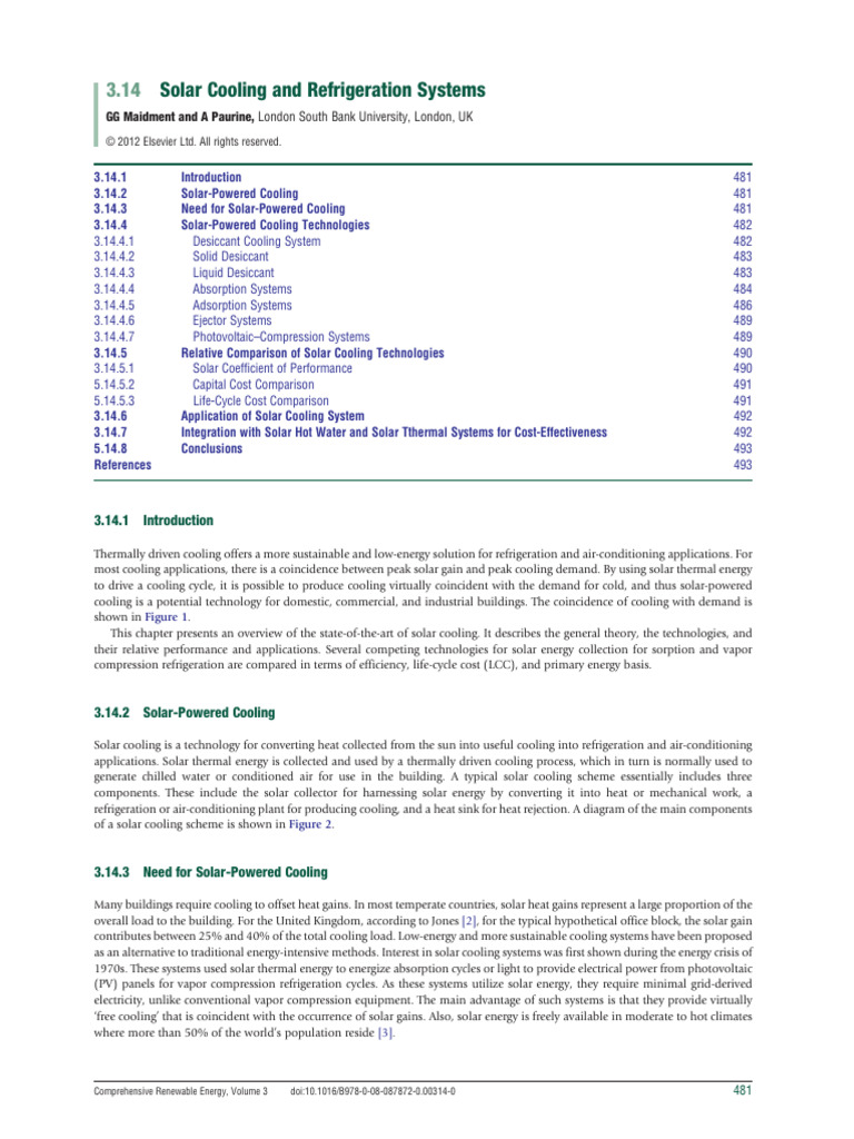 Solar Cooling and Refrigeration Systems: GG Maidment and A Paurine ...