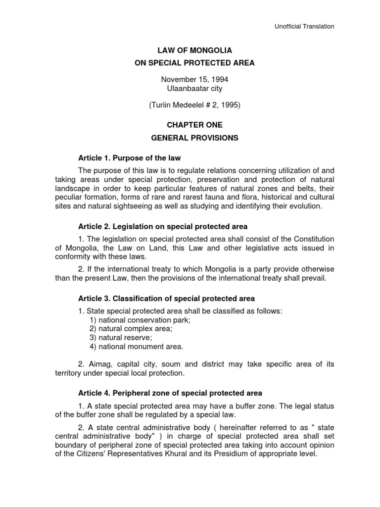 Law On SPA Eng PDF Legal Personality Protected Area
