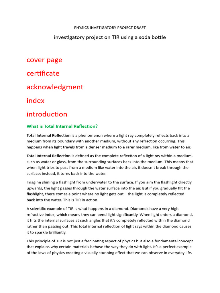 Physics Invetigatory Project Draft | PDF | Refractive Index | Refraction
