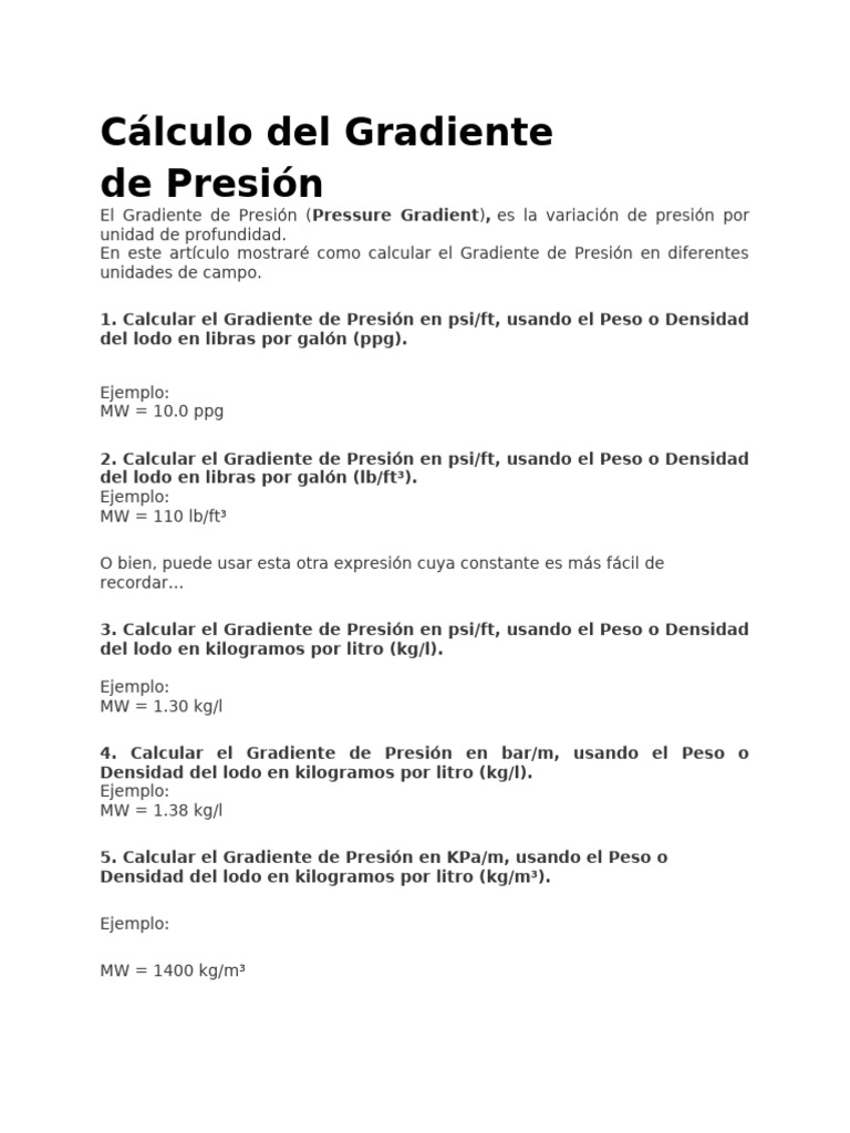 Cómo Calcular el Gradiente de Presión | PDF