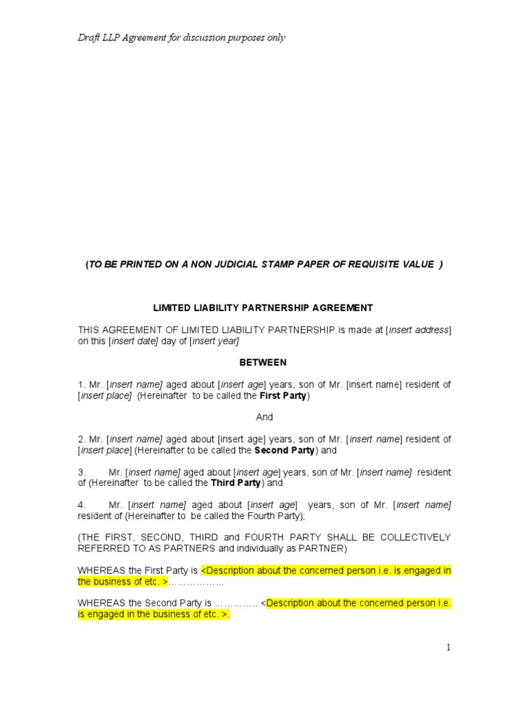 LLP Agreement on Stamp Paper | PDF | Limited Liability Partnership | Law