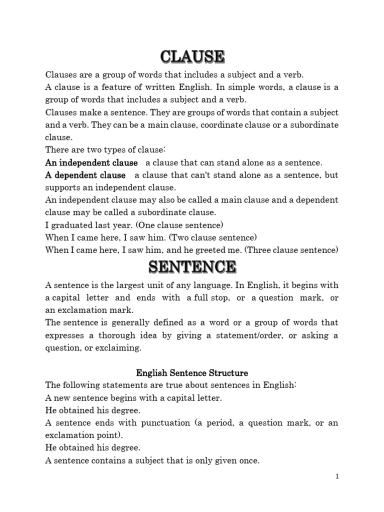 Understanding English Clauses and Sentences | PDF | Grammar ...