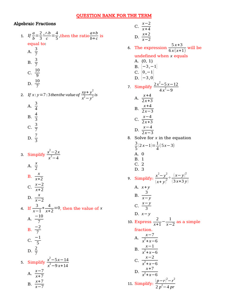 Mathematics Question Bank for Students | PDF | Elementary Mathematics ...