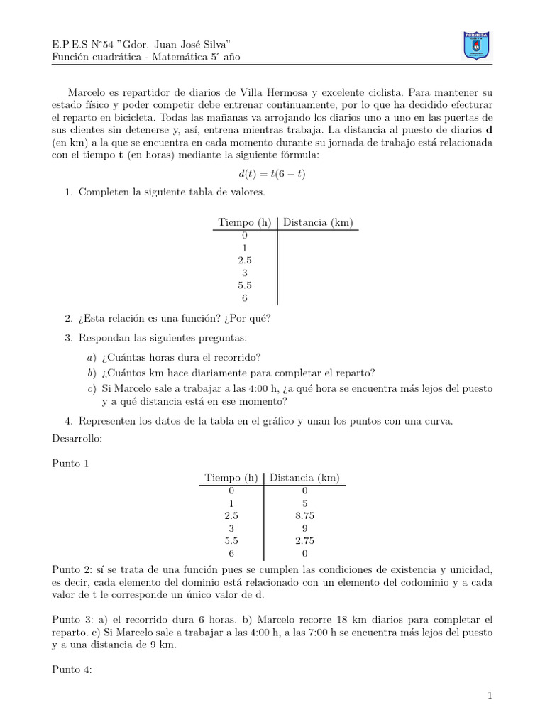Función cuadrática en reparto de diarios | PDF | Función (Matemáticas ...