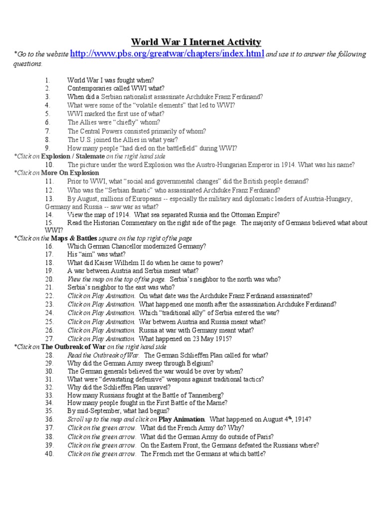 World War I Interactive Learning Activity | PDF | World War I | German ...