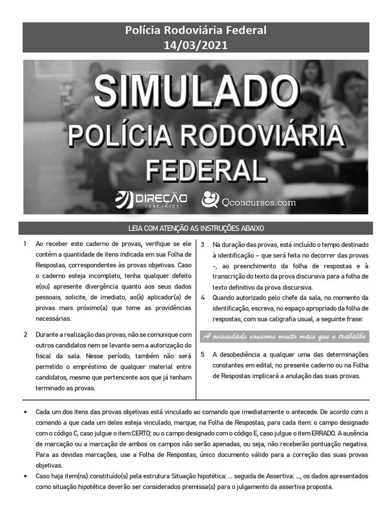 Instruções para Provas da PRF 2021 | PDF | Tráfego | Brasil