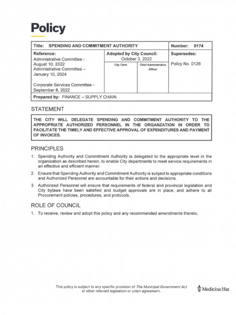 Spending and Commitment Authority Policy | PDF | Procurement | Business