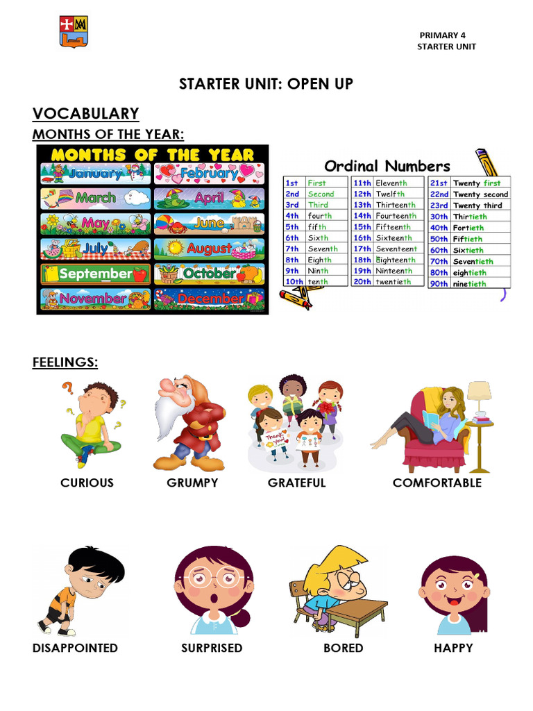 Starter Unit Vocabulary and Grammar Primary 4 | PDF