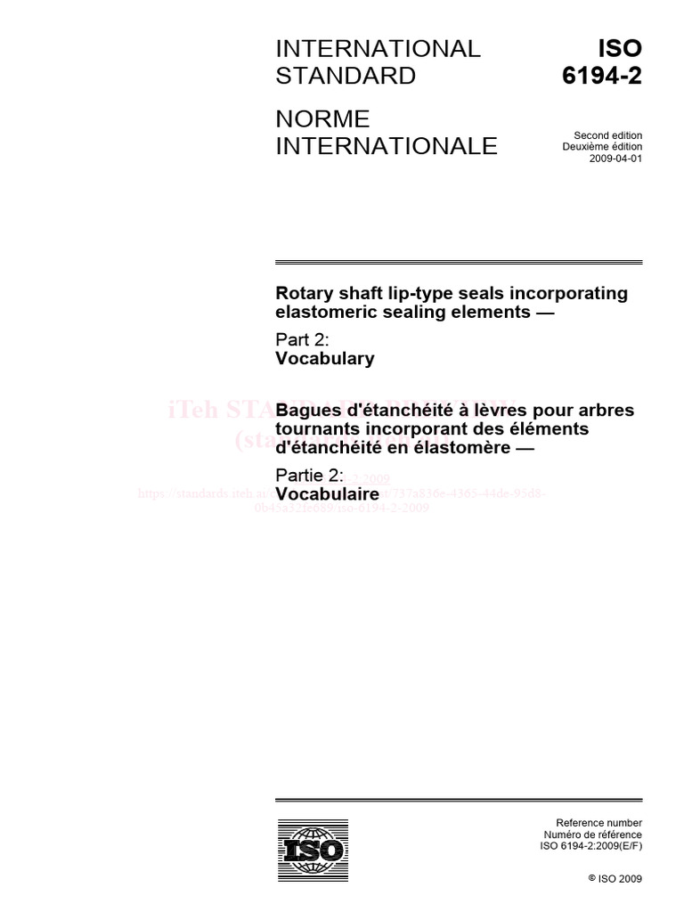 Vocabulaire des joints d'étanchéité ISO 6194-2 | PDF | Organisation ...