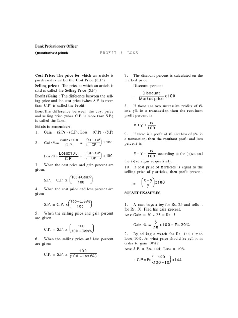 Profit and Loss Formulas Explained | PDF