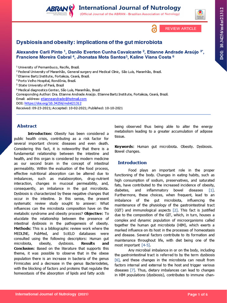 Gut Microbiota's Role in Obesity | PDF | Obesity | Gastrointestinal Tract