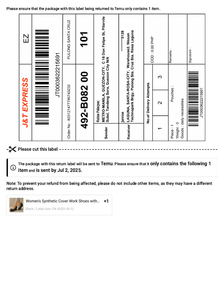 Temu Return Shipping Instructions | PDF