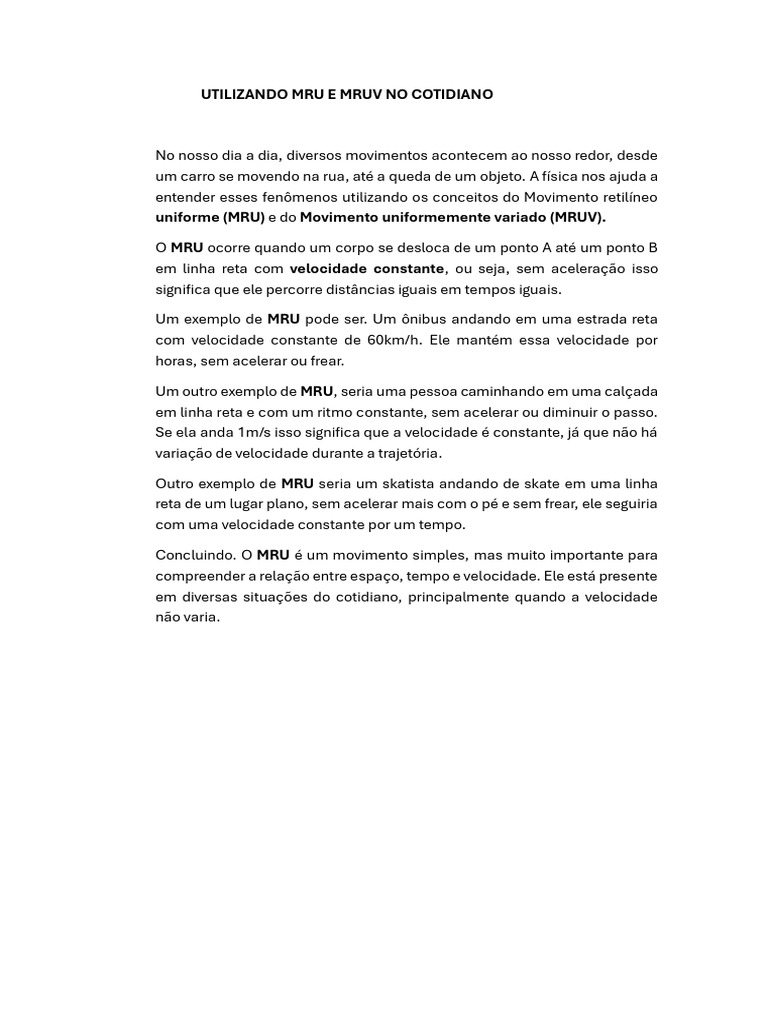 Exemplos de MRU e MRUV no Cotidiano | PDF | Espaço-tempo | Mecânica