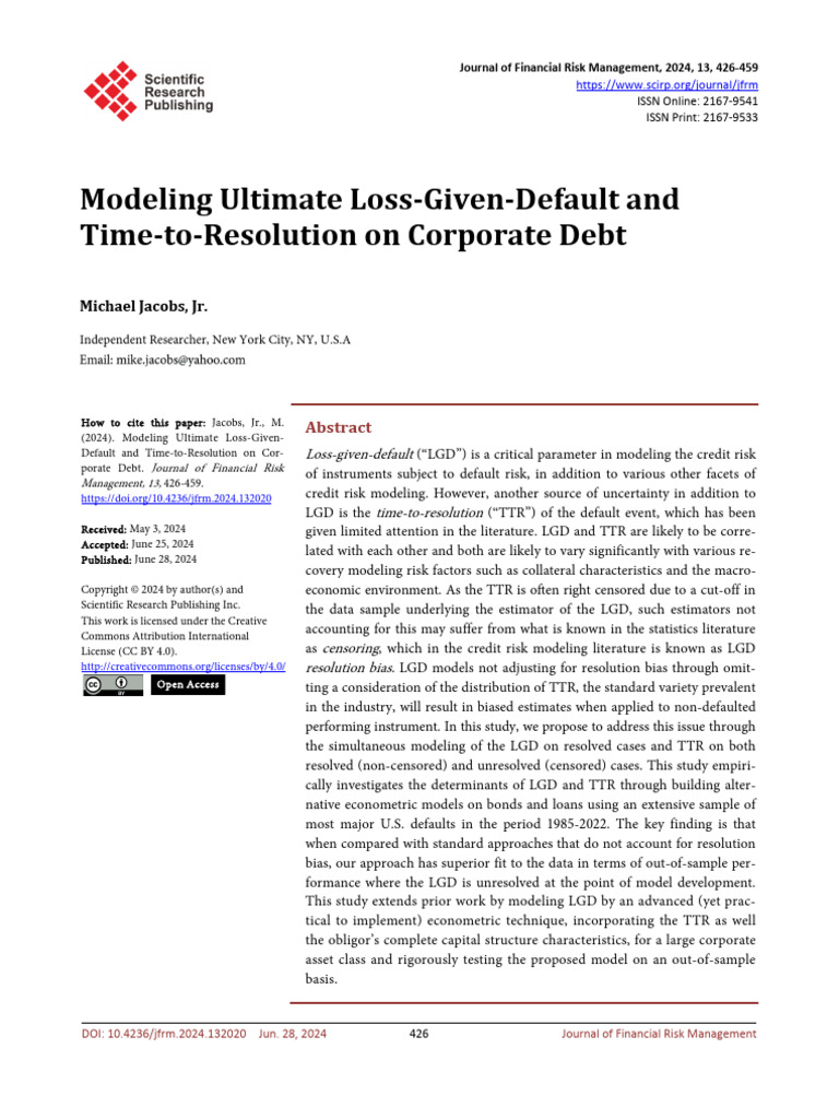 LGD and TTR Modeling in Corporate Debt | PDF | Money | Business