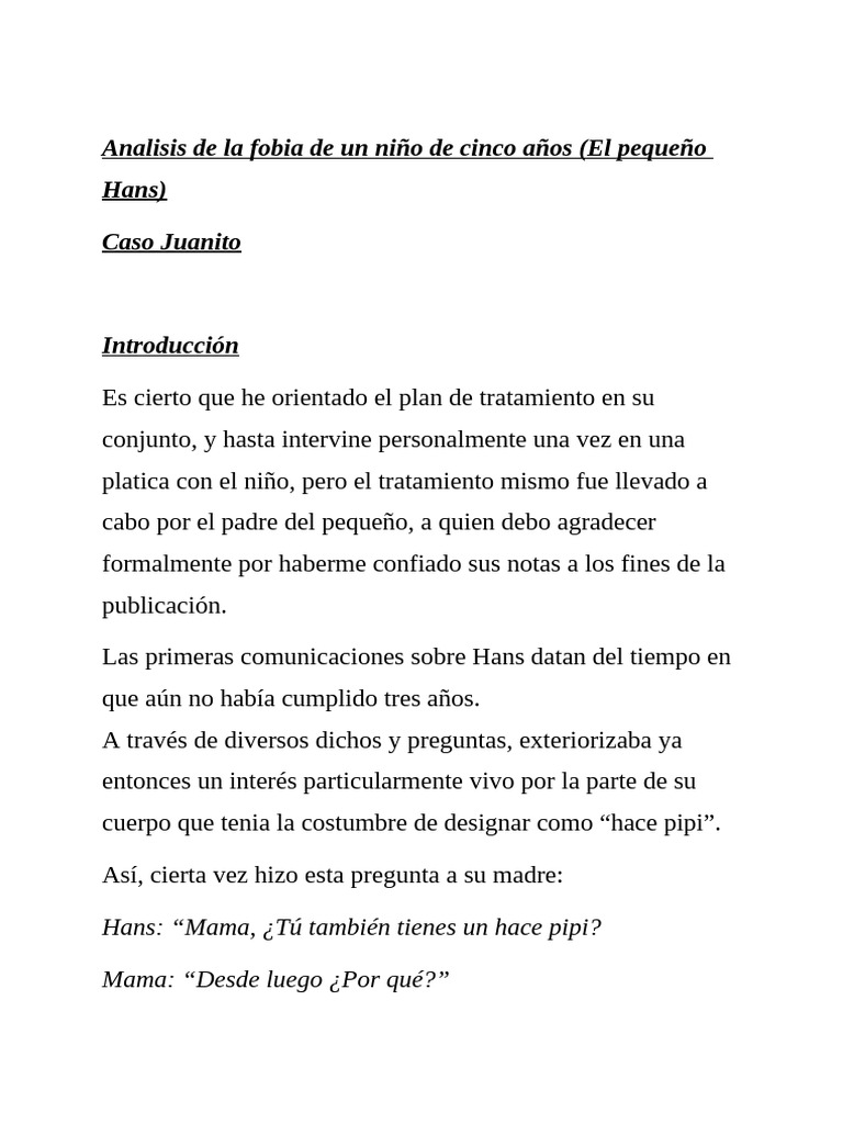 Análisis del Caso Juanito Freud | PDF | Sicología